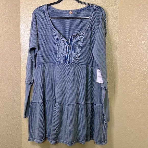 Free People One Jolene Waffle Knit Mini Dress Blue medium - Picture 5 of 6